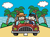 赤い車で夏のドライブ